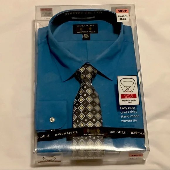 Alexander Julian Shirts | Alexander Julian Colours Dress Shirt And Hand Woven Tie - 3xlt | Color: Blue | Size: 3xlt | Alexatabtinv's Closet Alexander Julian Shirts | Alexander Julian Colours Dress Shirt And Hand Woven Tie - 3xlt | Color: Blue | Size: 3xlt | Alexatabtinv's Closet